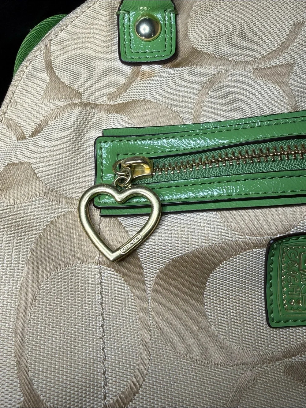 Rare Coach Poppy Y2K Signature Canvas Crossbody Satchel Lime Green